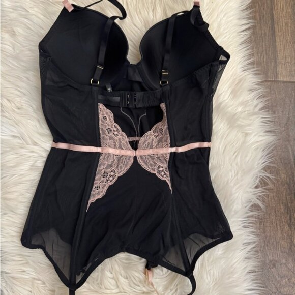 Adore Me XL Underwire Padded Push Up Teddy Garter Bra Corset Neglige Black Pink - Picture 7 of 7